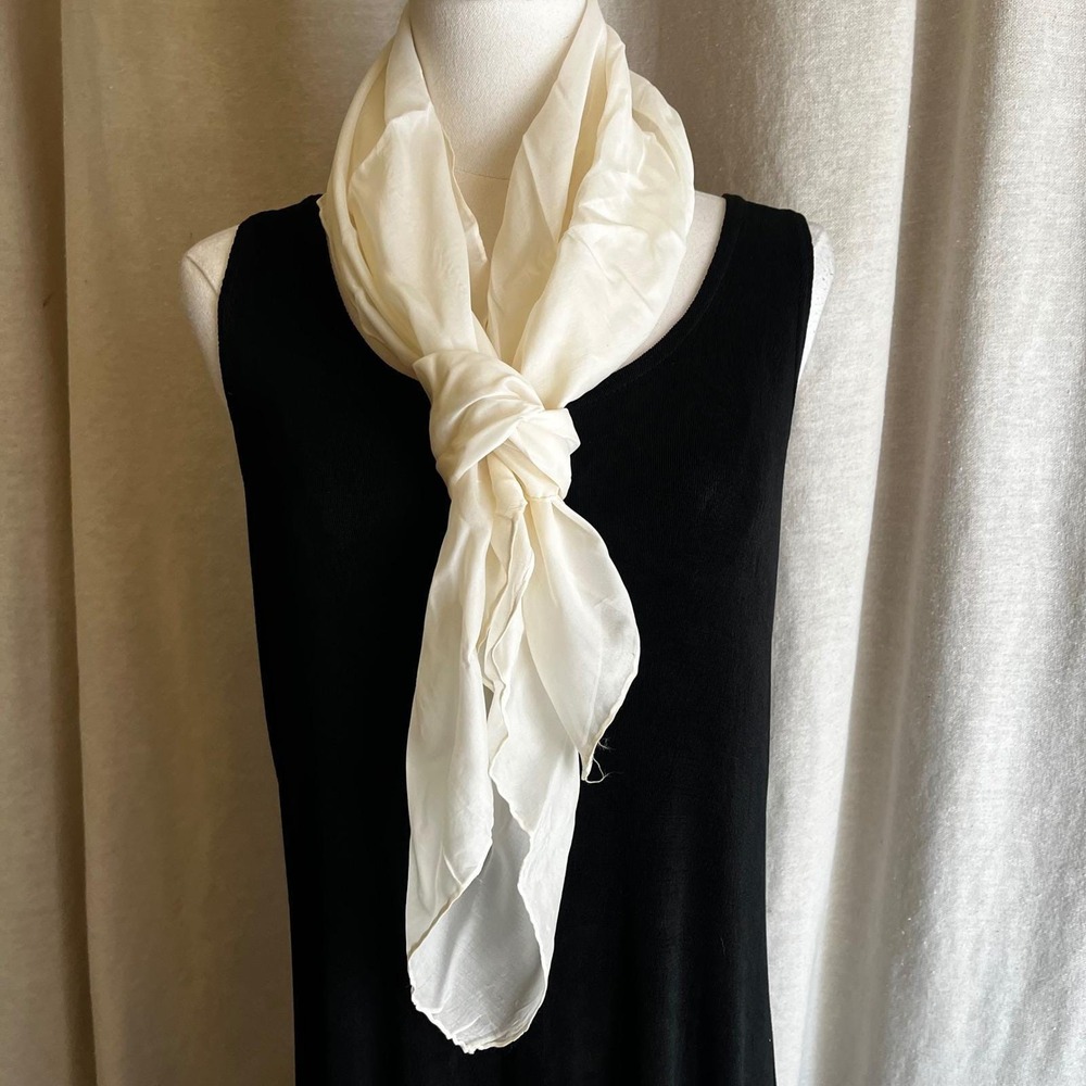 Vintage Ivory Hand Rolled Silk Blend Scarf Made in Japan 30x35